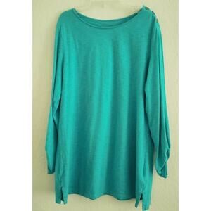 Top/Blouse-Coldwater Creek-Turquoise-Roll Tab Sleeves-Pleated Back-Size XL